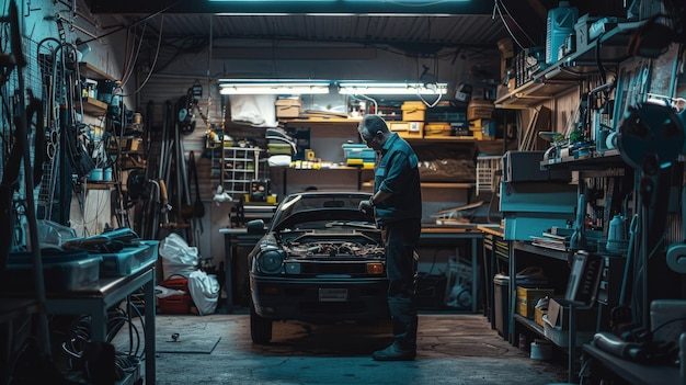 Monteur aan het werk in een garage
