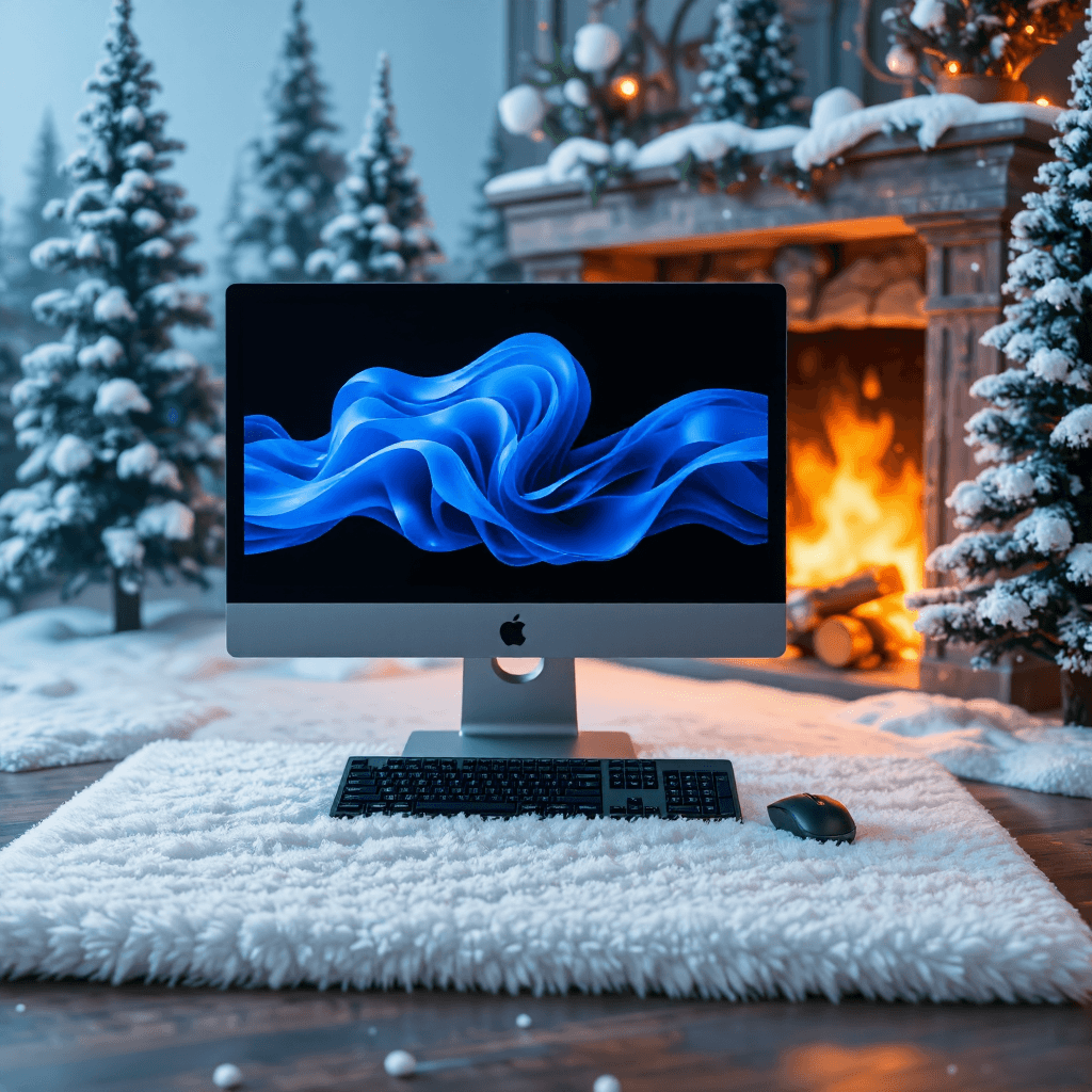 product photography of a desktop computer with a monitor and accessories