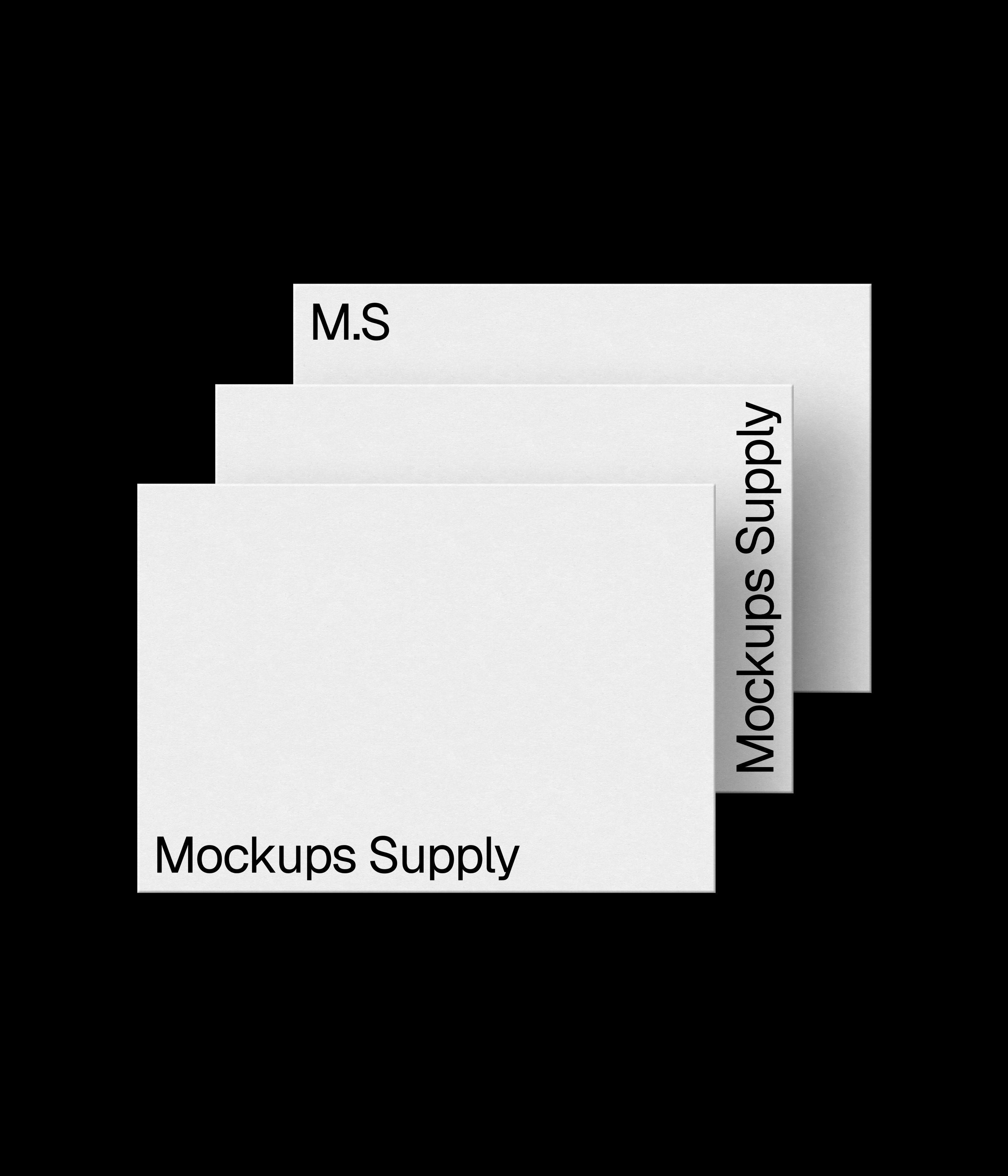 3 A4 paper mockup landscape for Photoshop with debossed text effect, white papers on black background, minimal stationery and print branding presentation