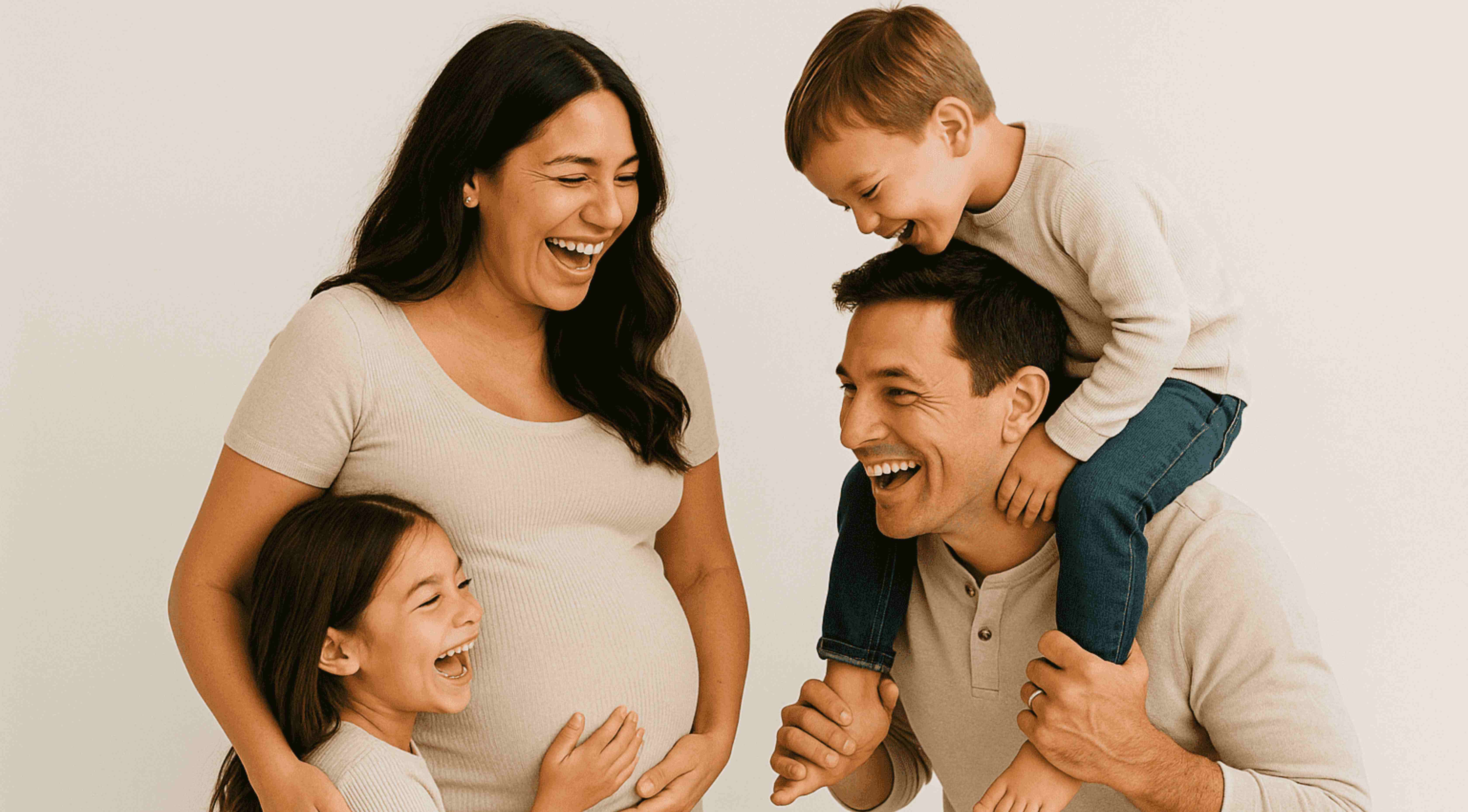 Candid family maternity photoshoot in Dubai by Mahvin Photography, capturing a joyful, unscripted moment with natural laughter.