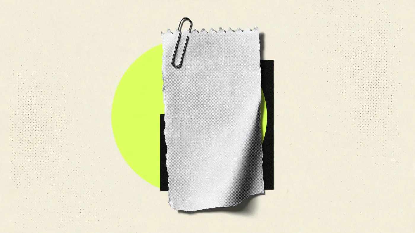 Comprovante de papel antigo com clipe sobre círculo verde-lima, o comprovante Pix sem propaganda da versão 7.4