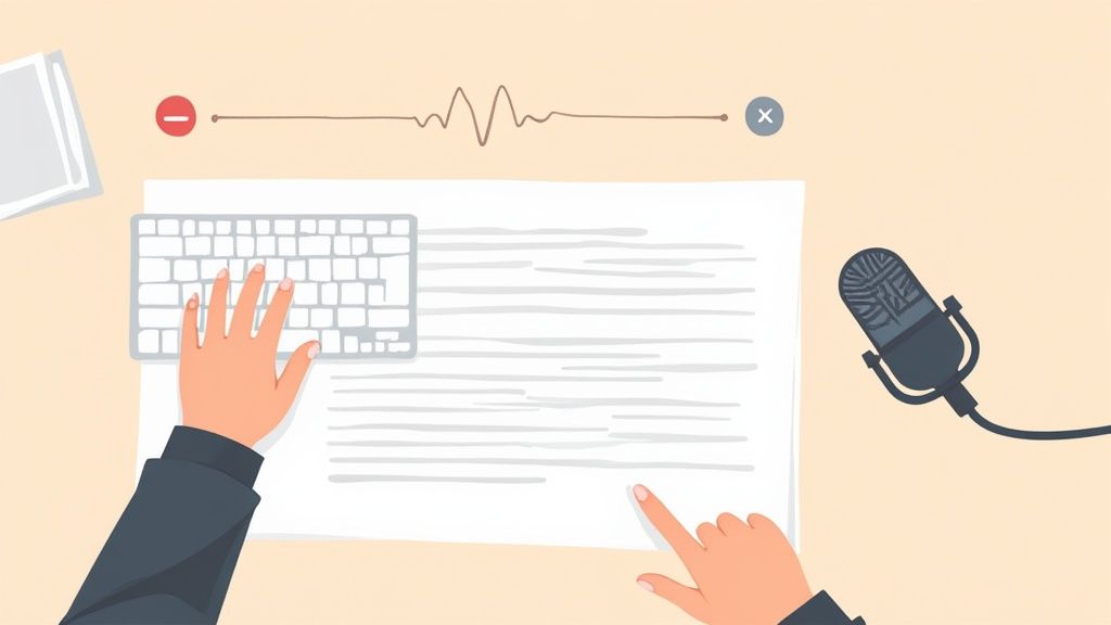 A person seamlessly combining typing and dictation on a Mac