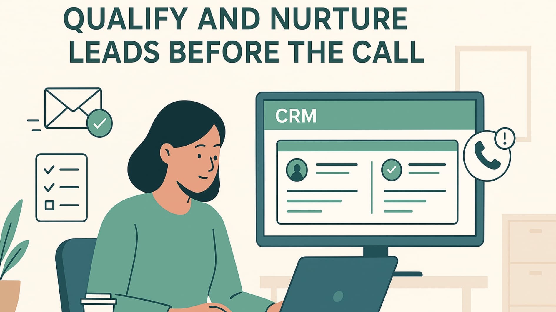 Illustration of marketing professional qualifying and nurturing leads for agency lead generation.