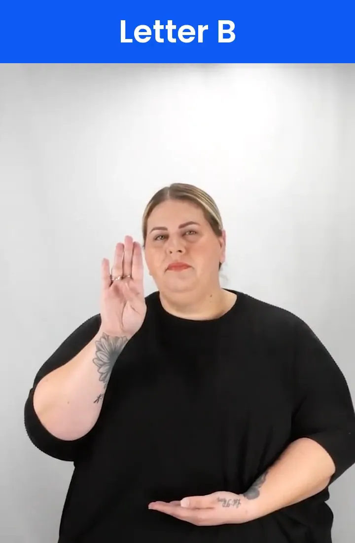 A Deaf signer signs B in ASL