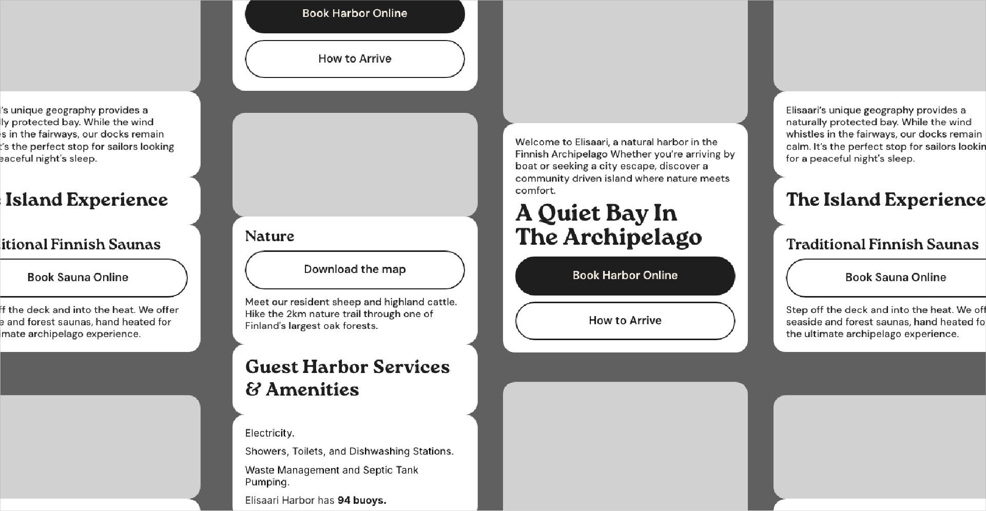 A high fidelity mockup of the elisaari pages