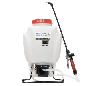 handheld sprayer with a long nozzle, hose, and adjustable strap