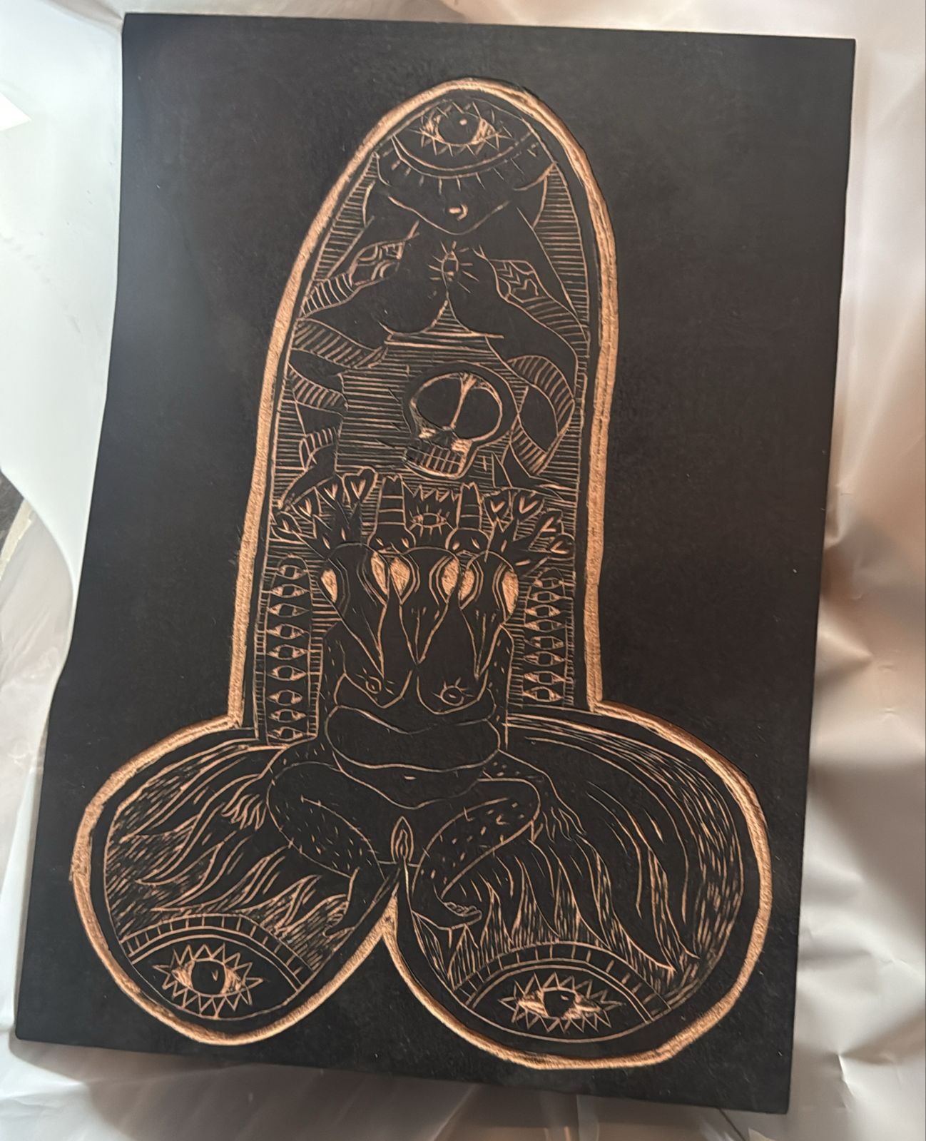 herd of sheep on road painting