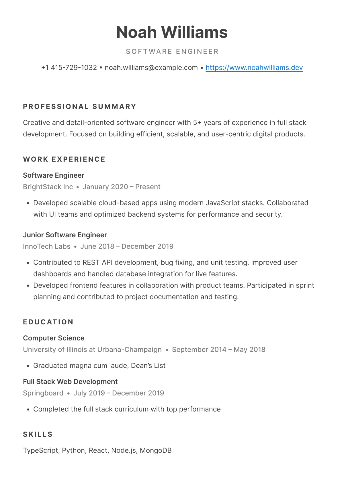 Prime Profile resume template, ideal for mid-to-senior level professionals with 5+ years of experience