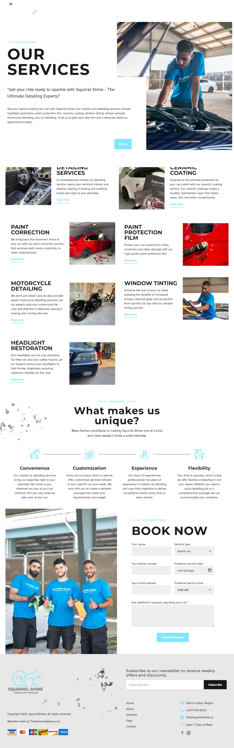 Services page for squirrelshine website developed & designed by Dreams Agency Mississauga, Ontario