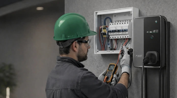 Técnico instalando um carregador wallbox