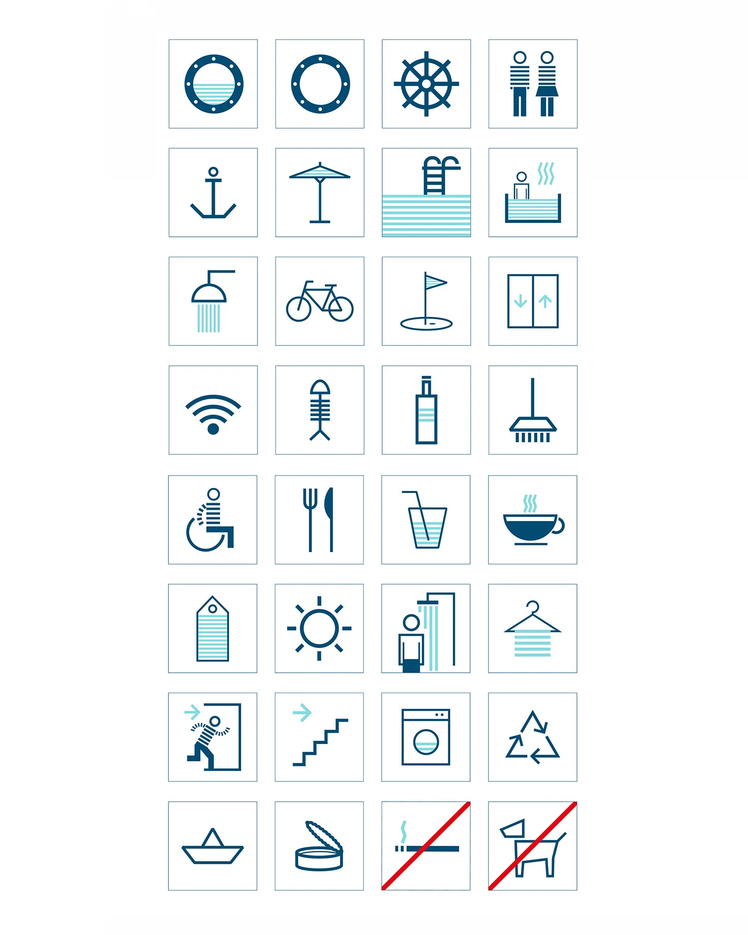Reimar pictogram set for hotel signage, identity and signage design by Sebastian Saavedra