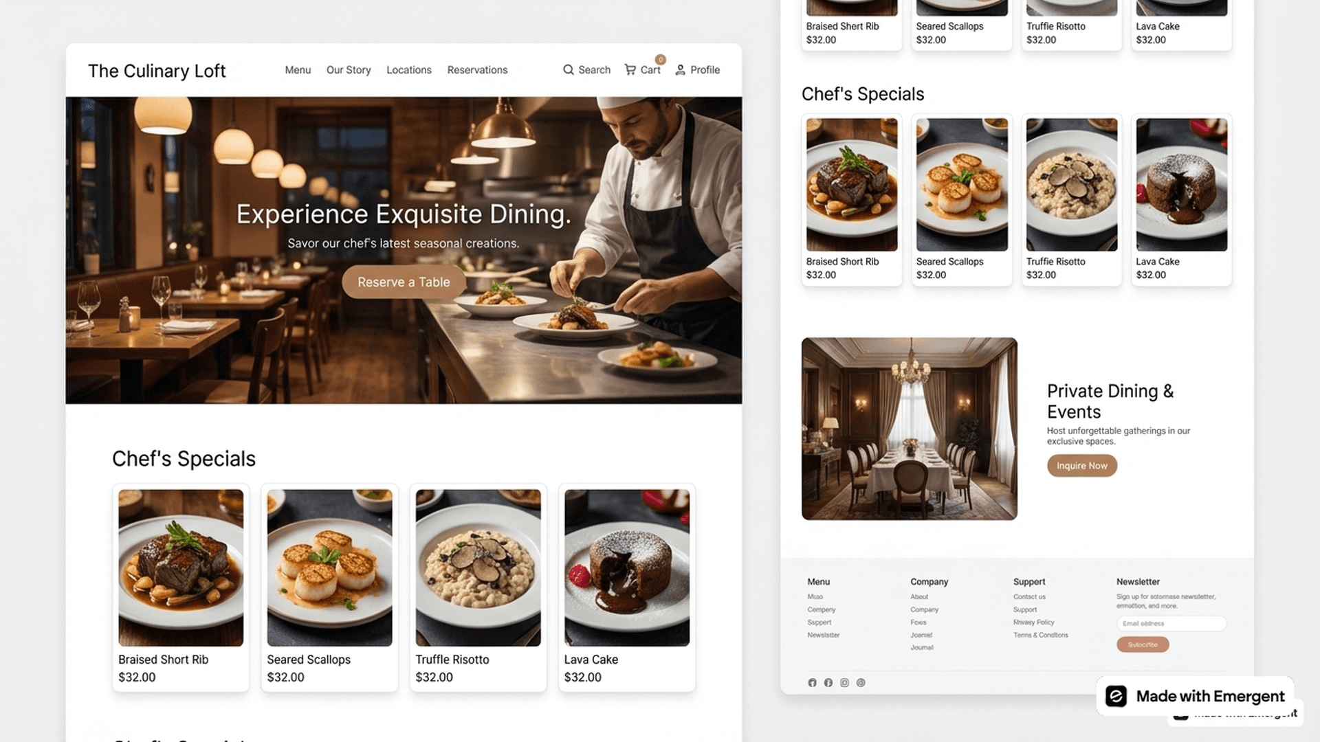 Restaurant Website Made with Emergent