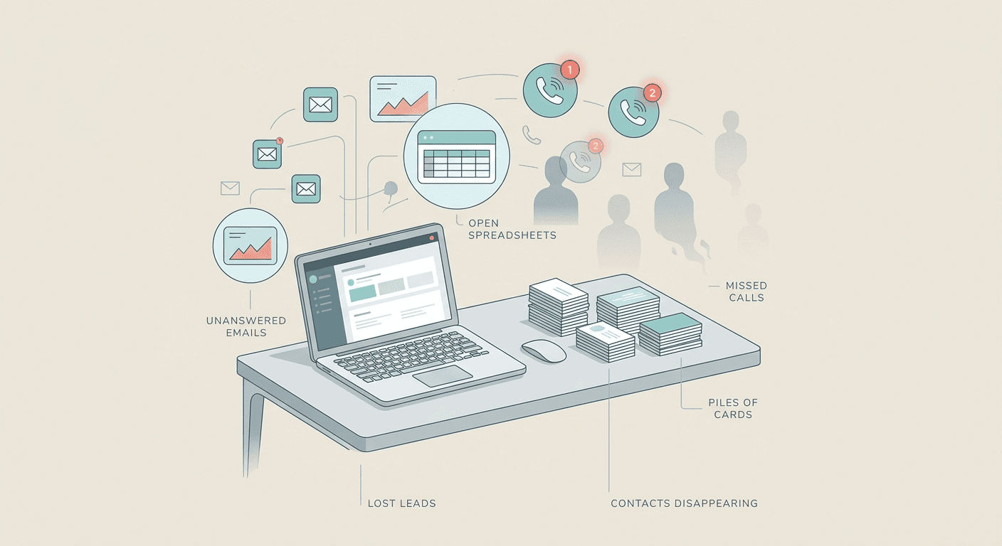 Lost business contacts scattered across cards, phones, and spreadsheets after events