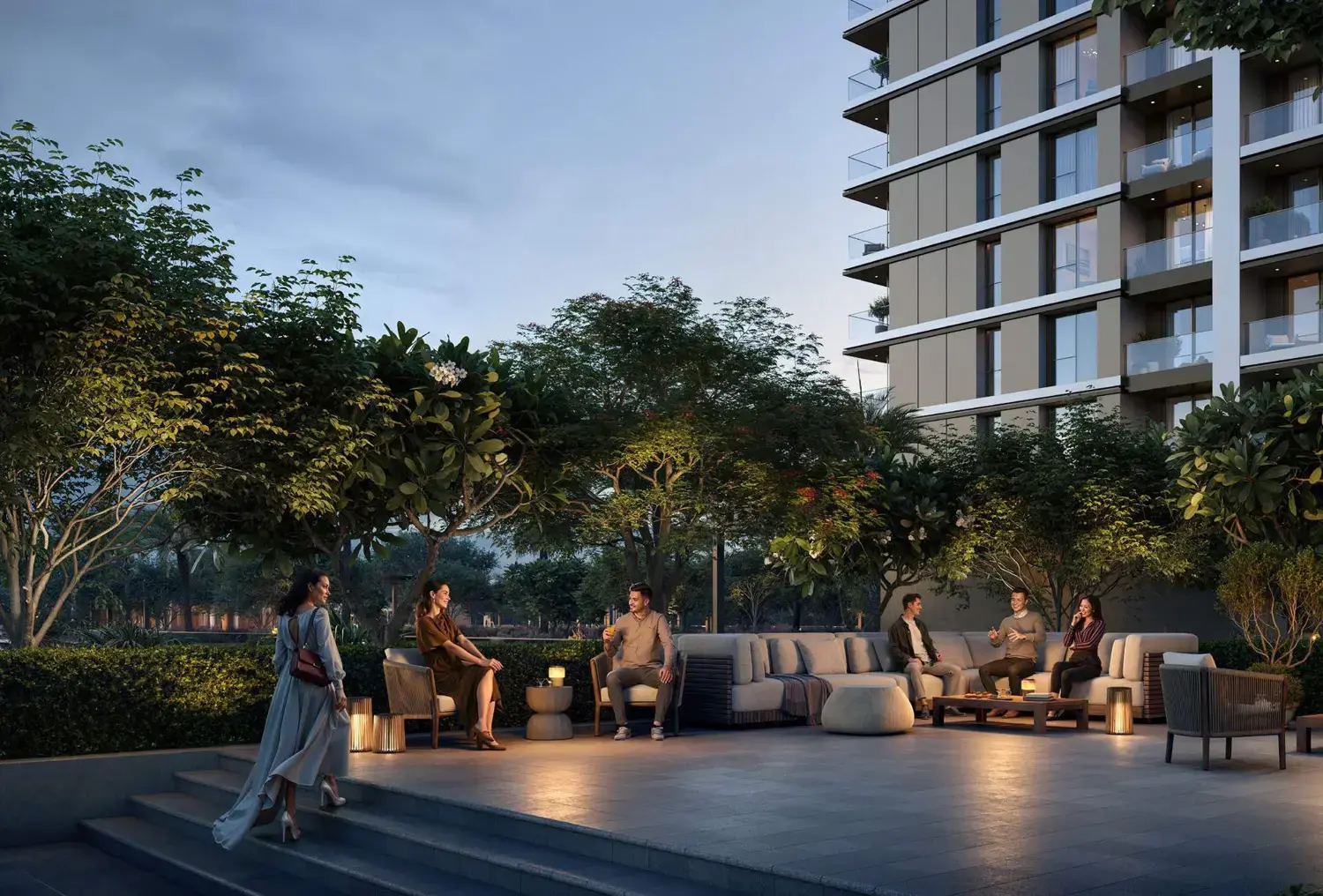Visual representation of The Cape Al Barari, a contemporary apartment complex in Alanya, highlighting its stylish design and layout.