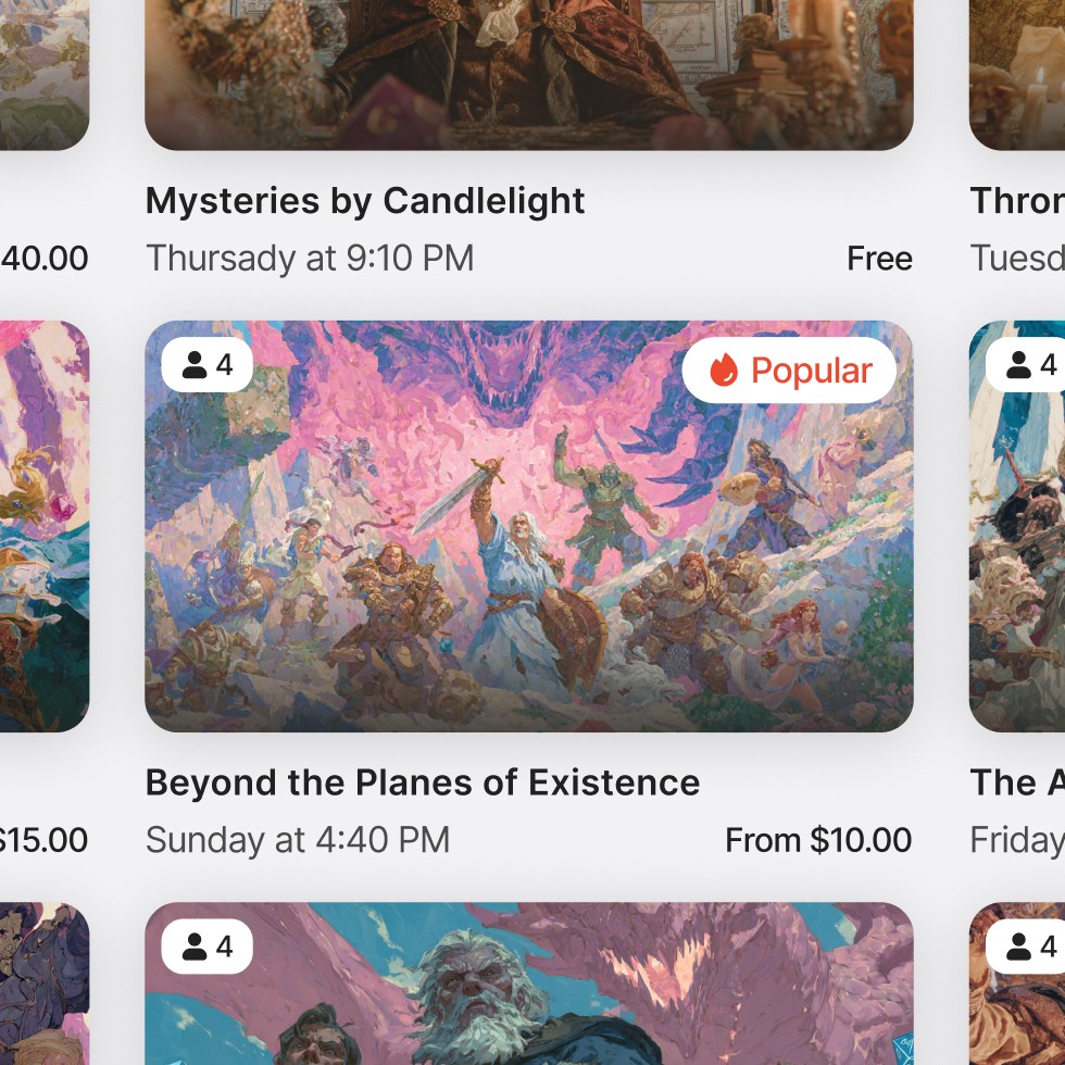 UI Card about events