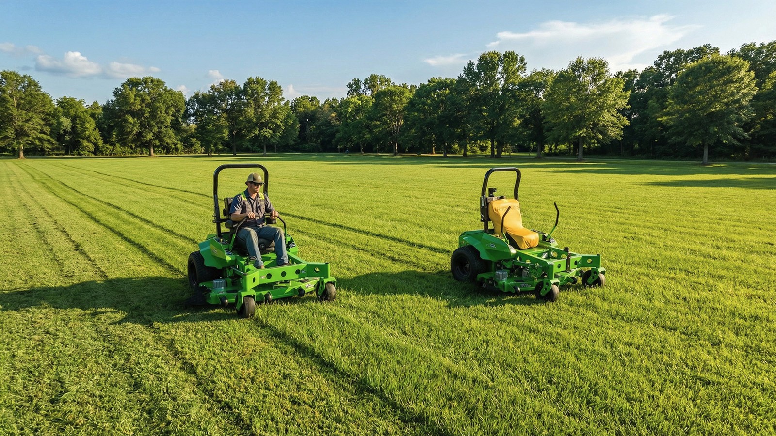 field with multiple mowers