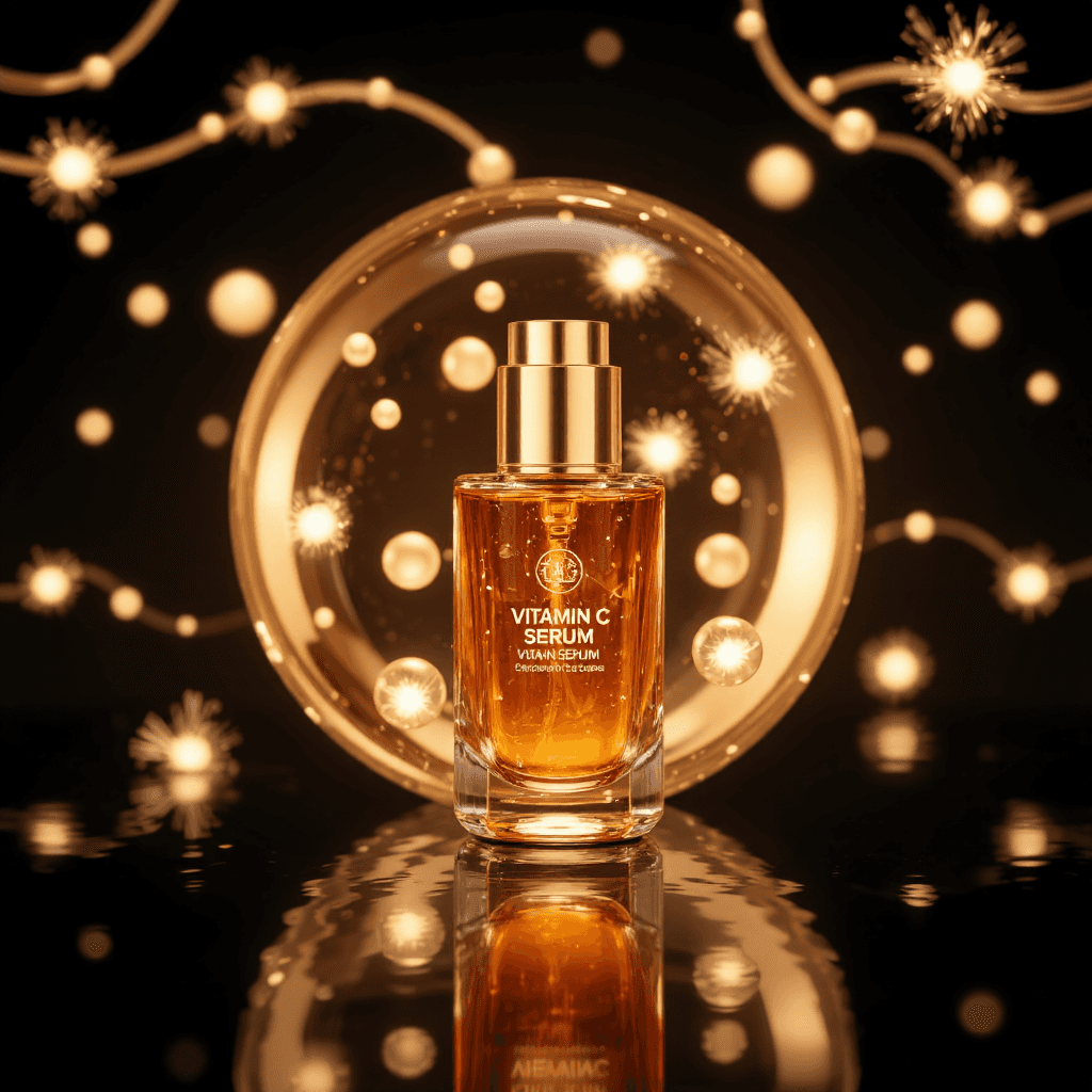 product photography of bottle of vitamin C serum