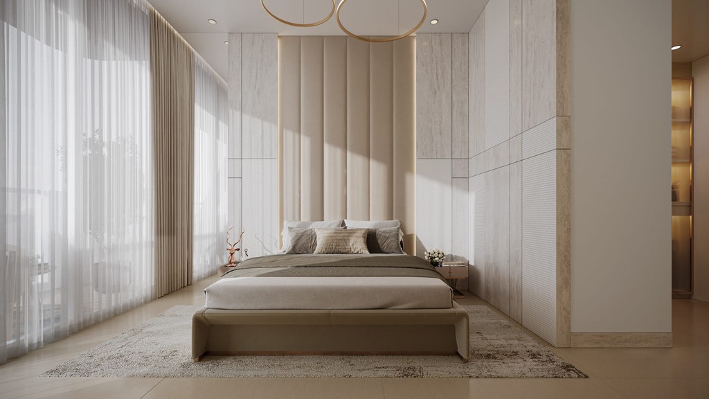  cozy bed room in Derby Heights showcasing a white wall, a sofa, a coffee table, and a stylish clock.