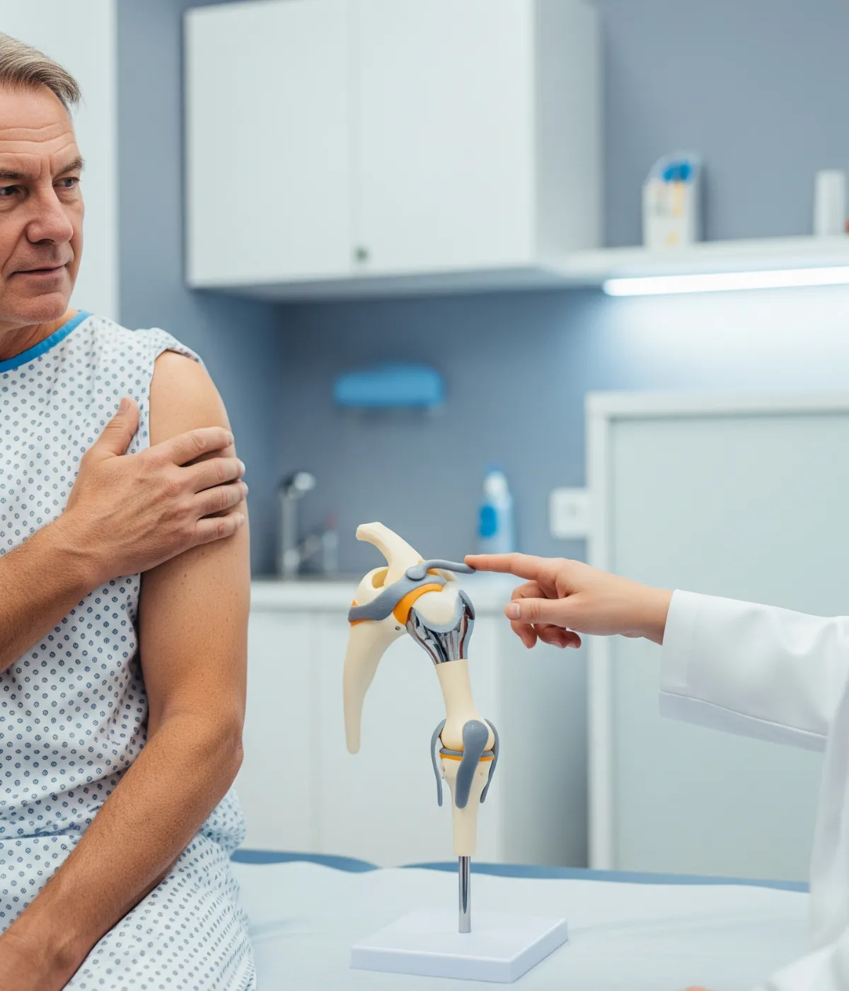 Our specialist uses the remplissage procedure protocol to explain to a patient.