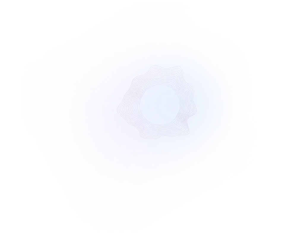 Abstract light blue shape with a soft outline, featuring a central circular form, set against a dark background.