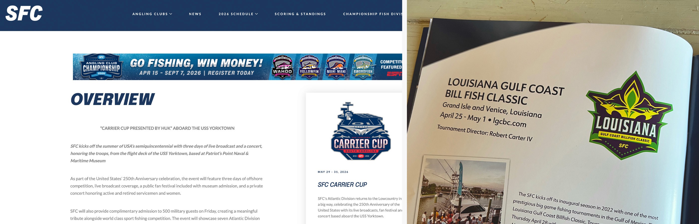 Sports Fishing Championship examples of tournament logos in print and on website.