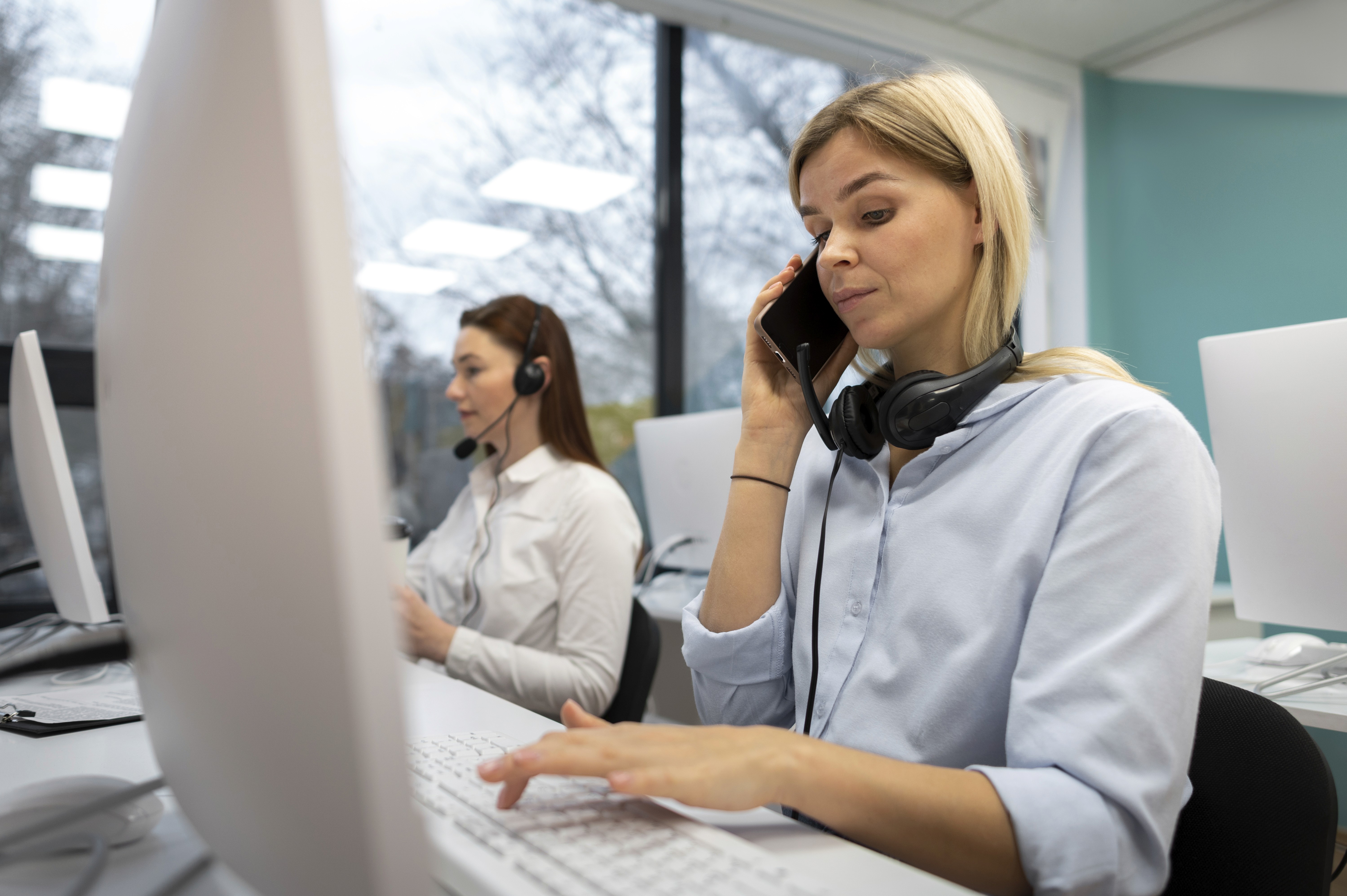 Women working at a call center