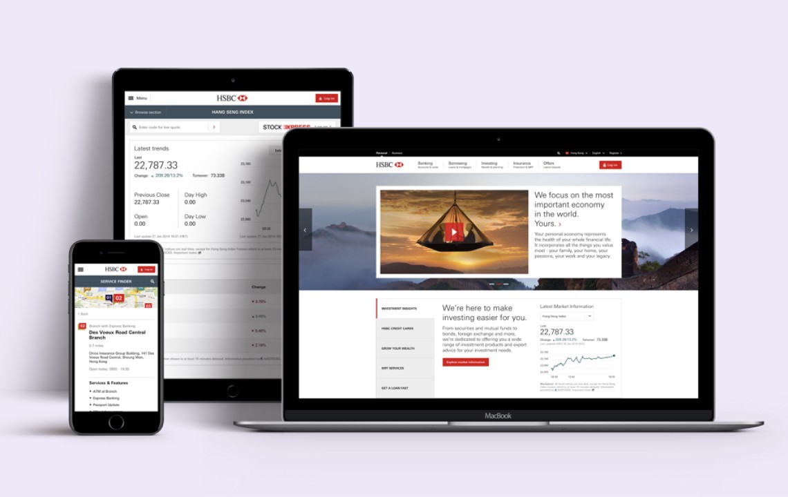 Responsive views of HSBC website