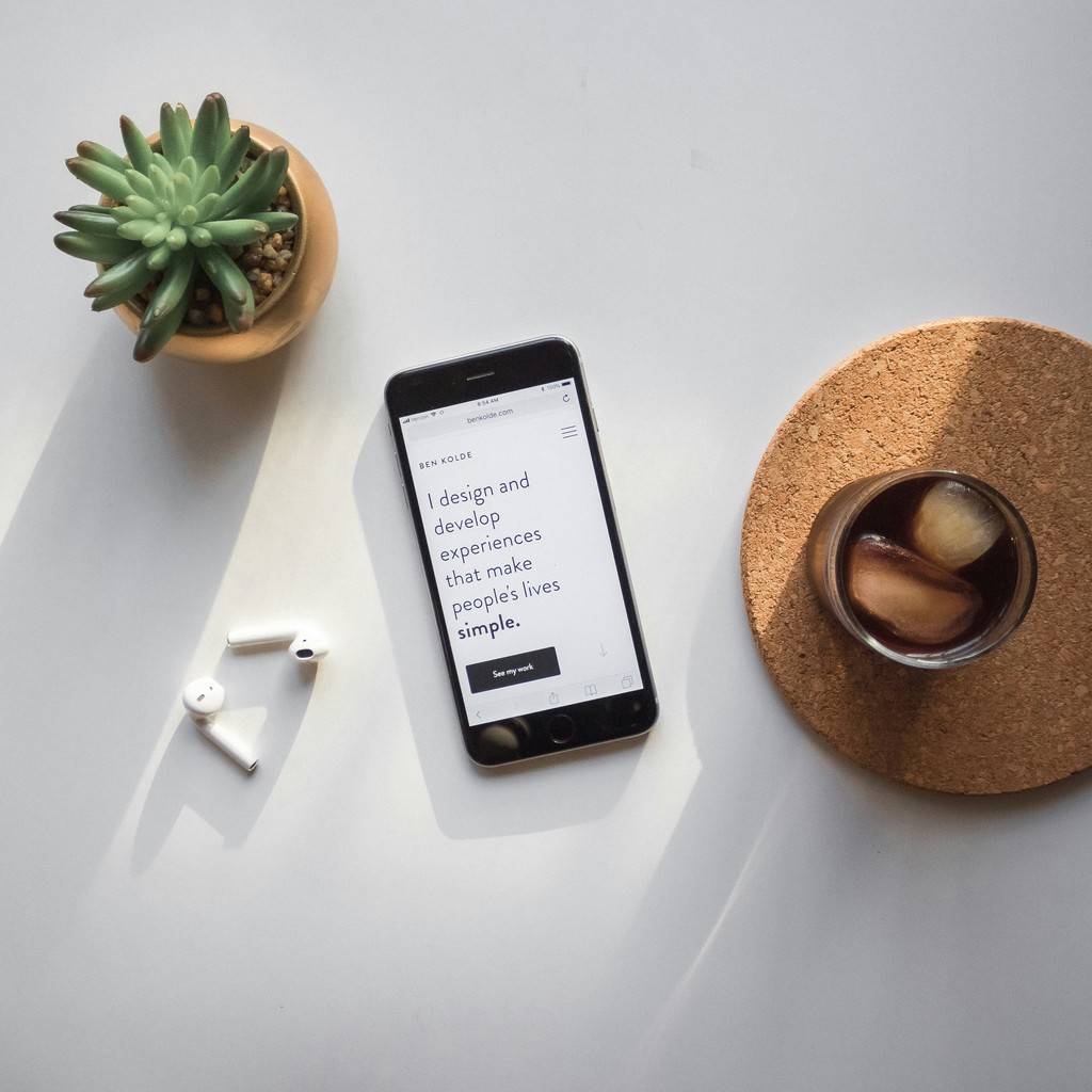 Minimalistic Desk Phone Coffee Succulent Airpods