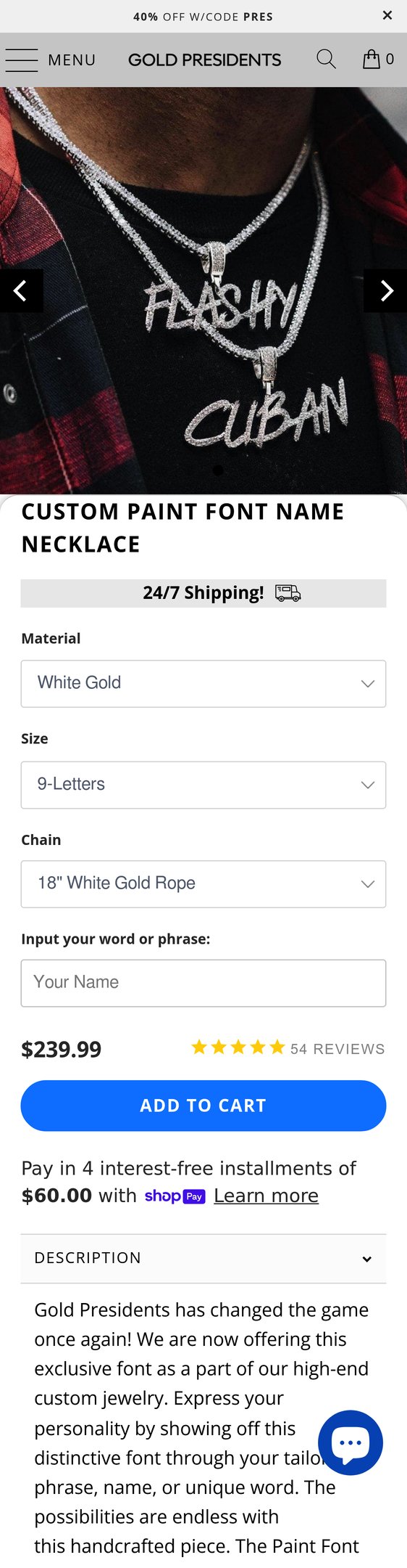 Jewelry product options include: necklace for Custom Paint Font Name Necklace from Pres.