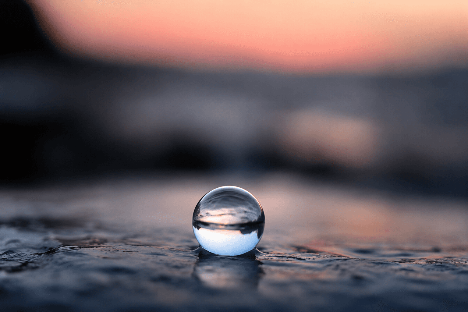 a clear drop in focus, symbolizing discernment and stillness, inner peace,