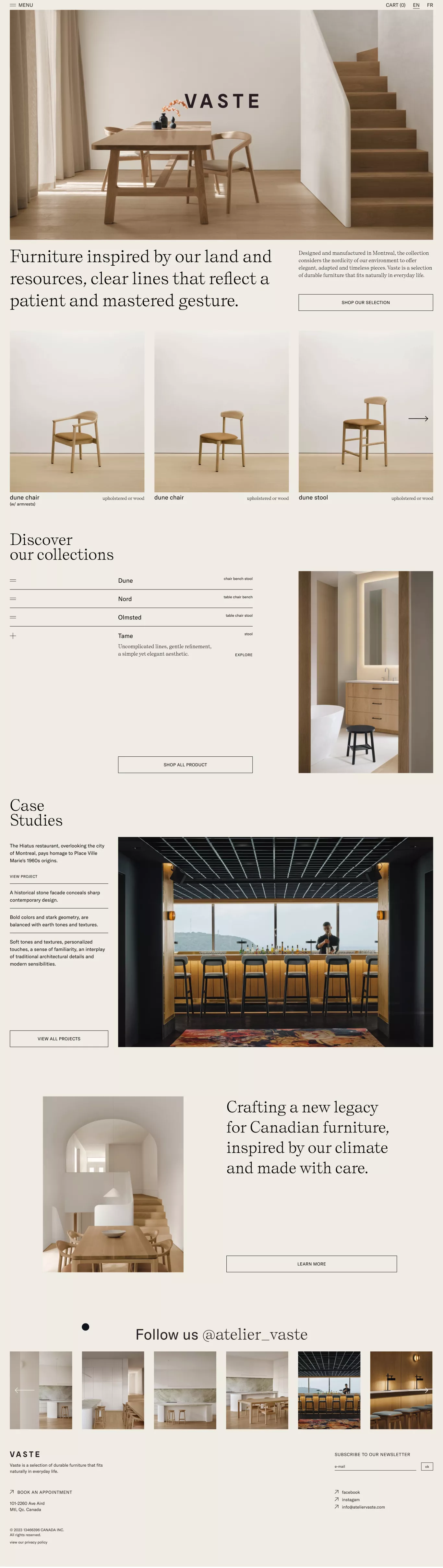 Atelier Vaste ecommerce page screenshot showcasing Design and Furniture & Interiors design