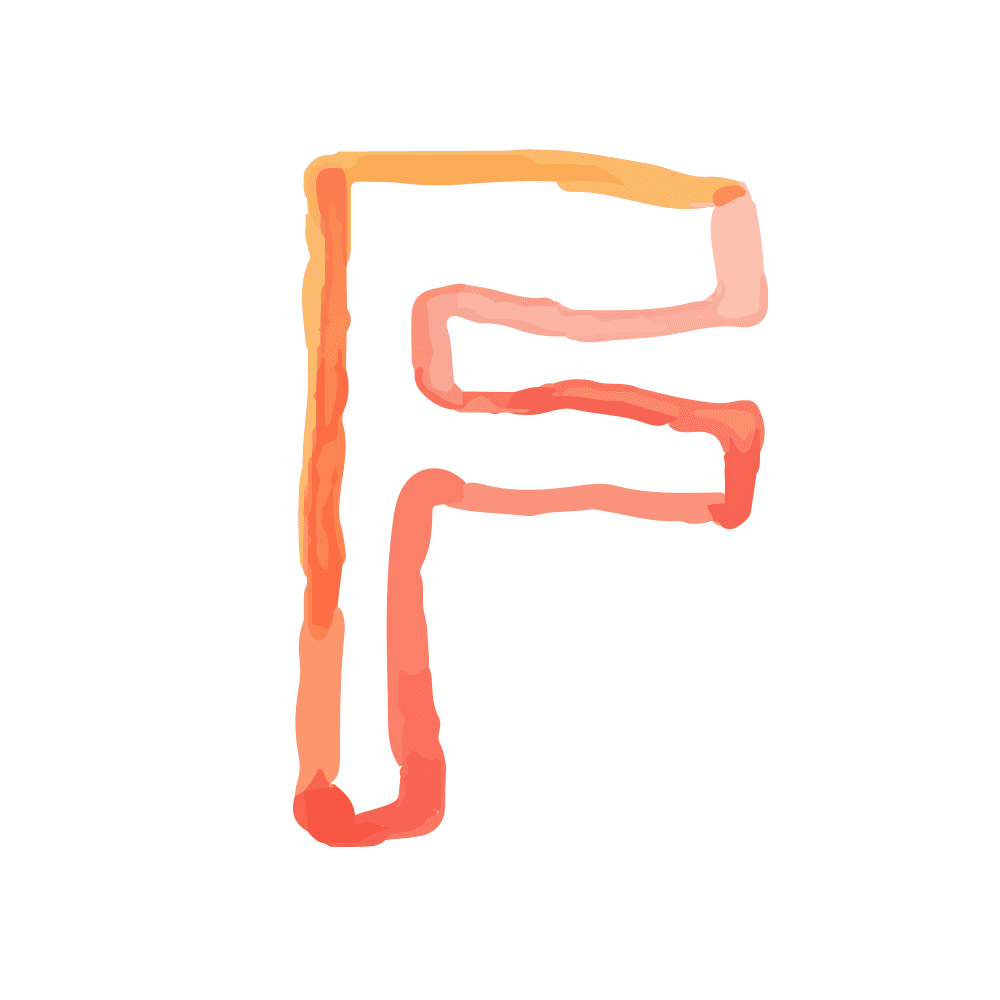 Imágen de letra "F" en estilo watercolor. Fondo blanco.