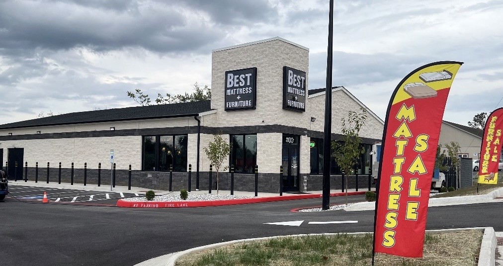Exterior of the Best Mattress & Furniture showroom in Harrisonburg