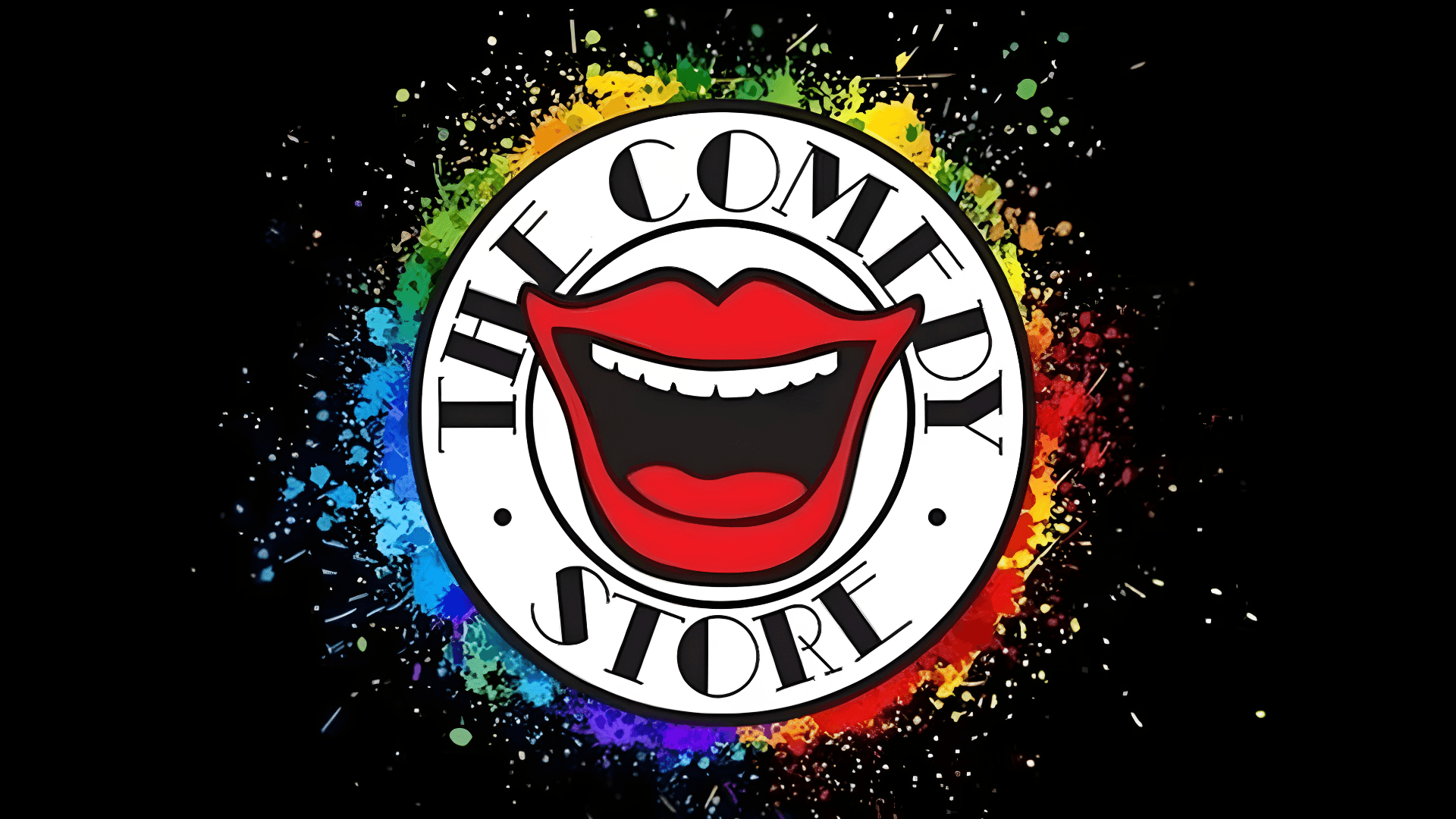 Comedy Store logo with colorful splash background, associated with The Best In Stand Up.