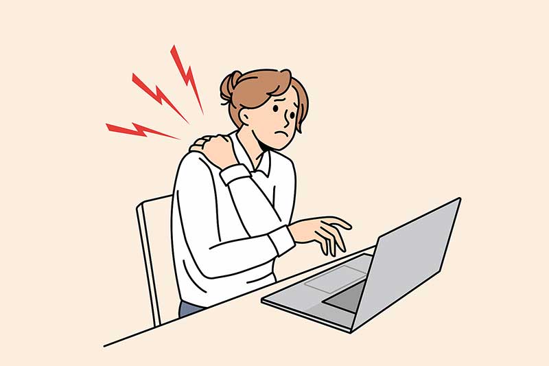 image showing woman working on a laptop, with pain