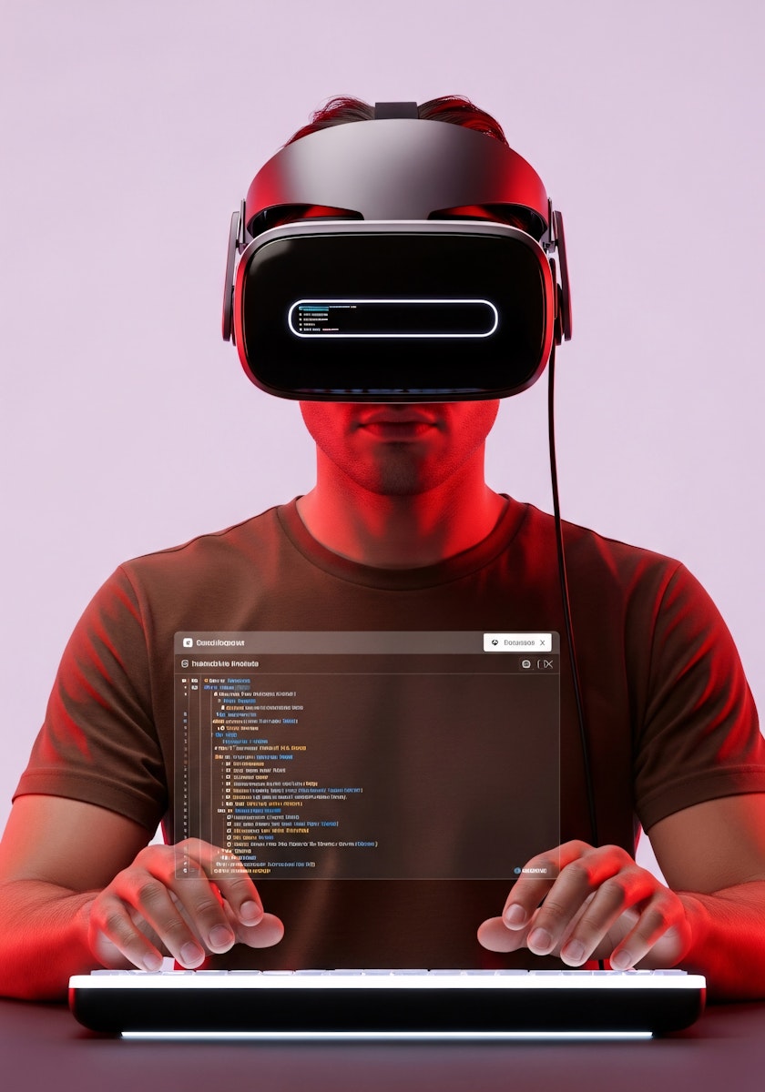 Man putting on VR headsets 