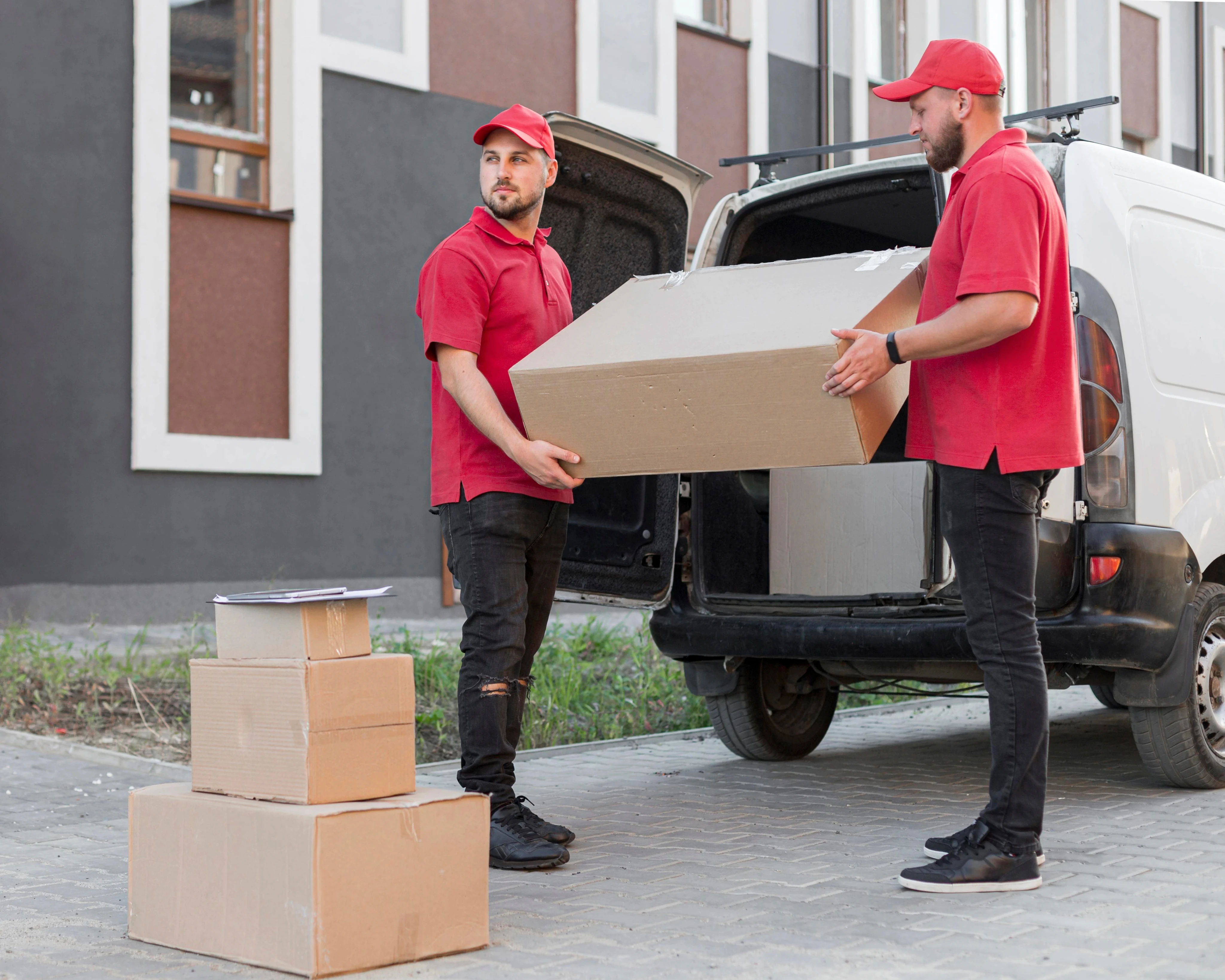 Movers unloading van