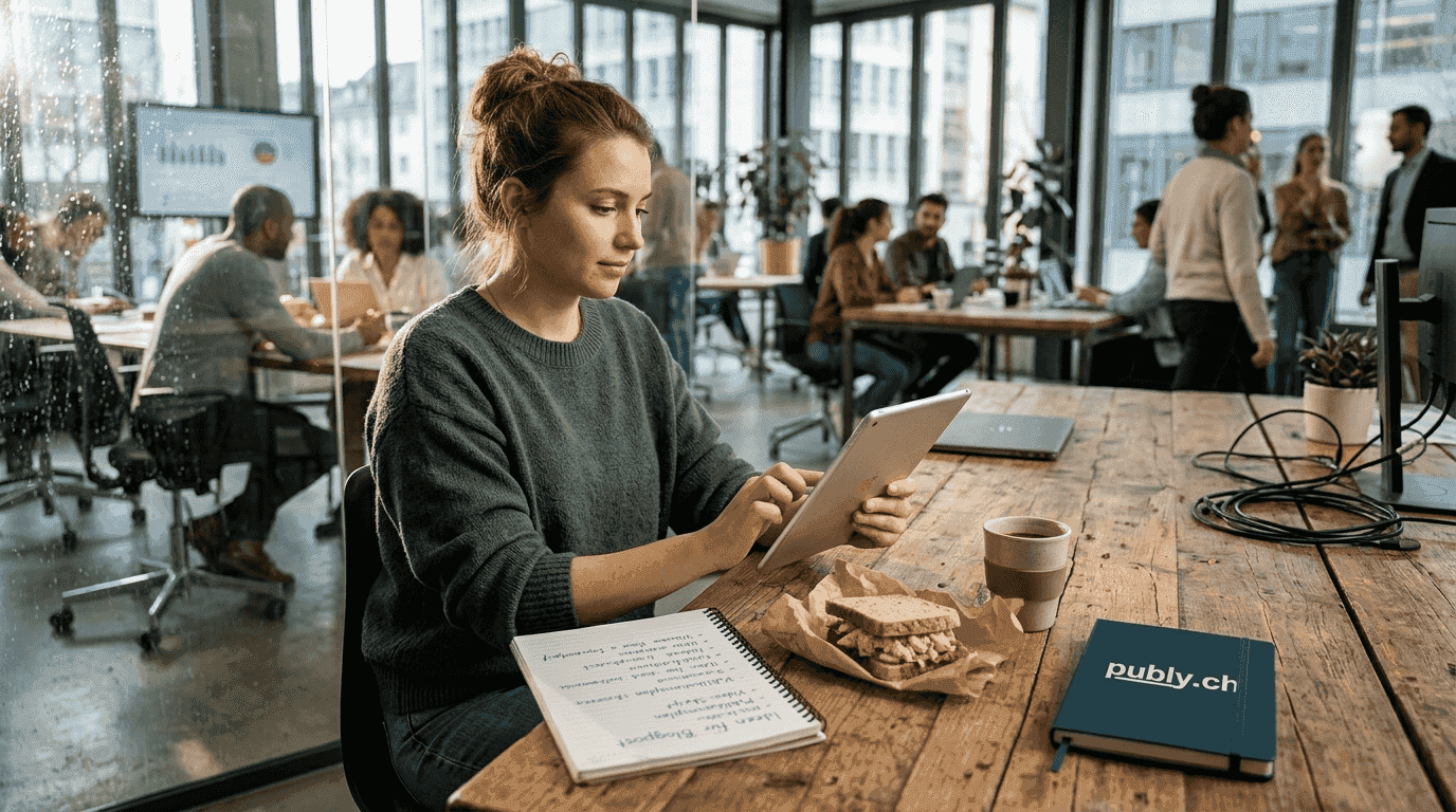 Eine Frau prüft und bewertet verschiedene Formate für Social-Media-Inhalte.