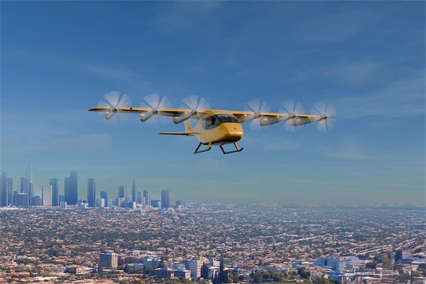 Wisk flying over Fullerton