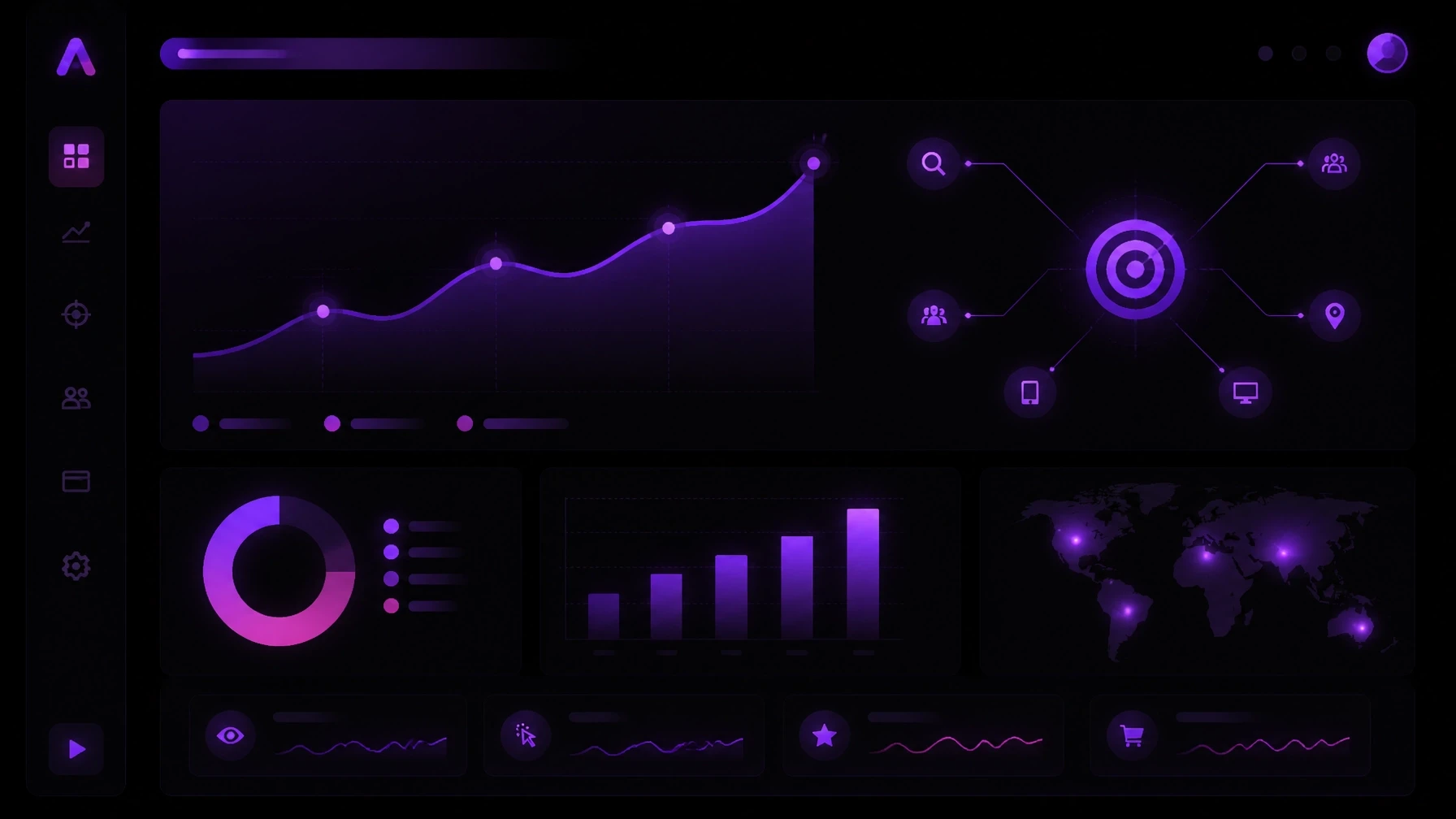 a high-tech dashboard showing google analytics and ads