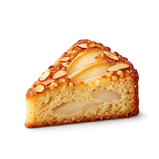 Slice of pear cake with almonds