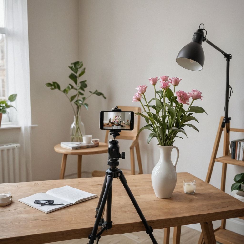 DIY product photography setup at home for a vase