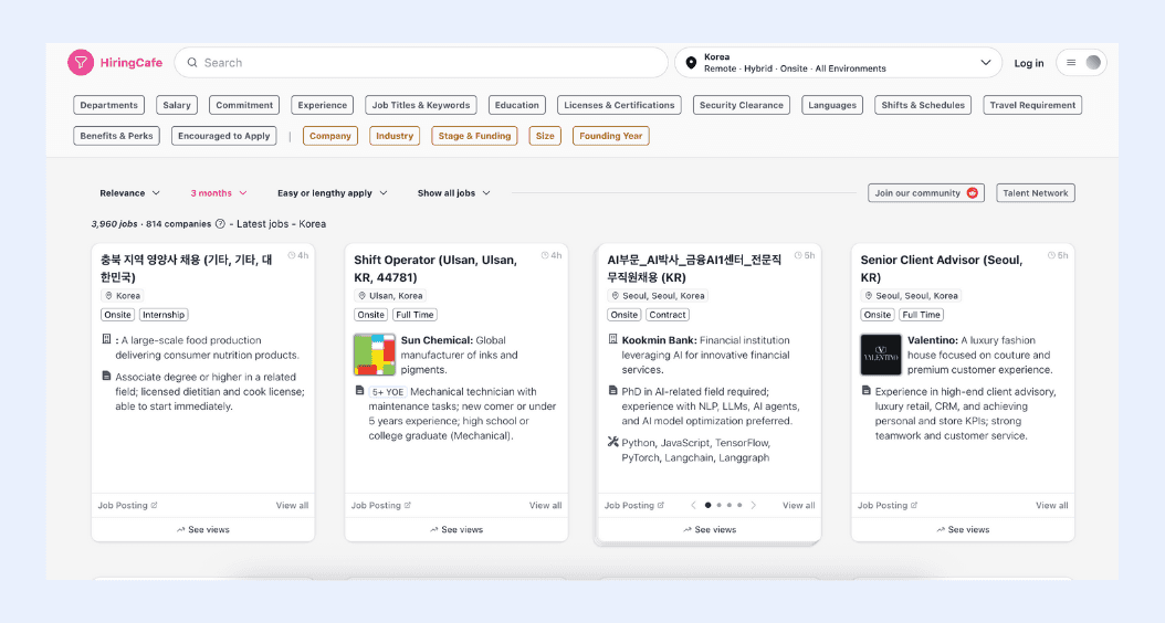 HiringCafe's homepage