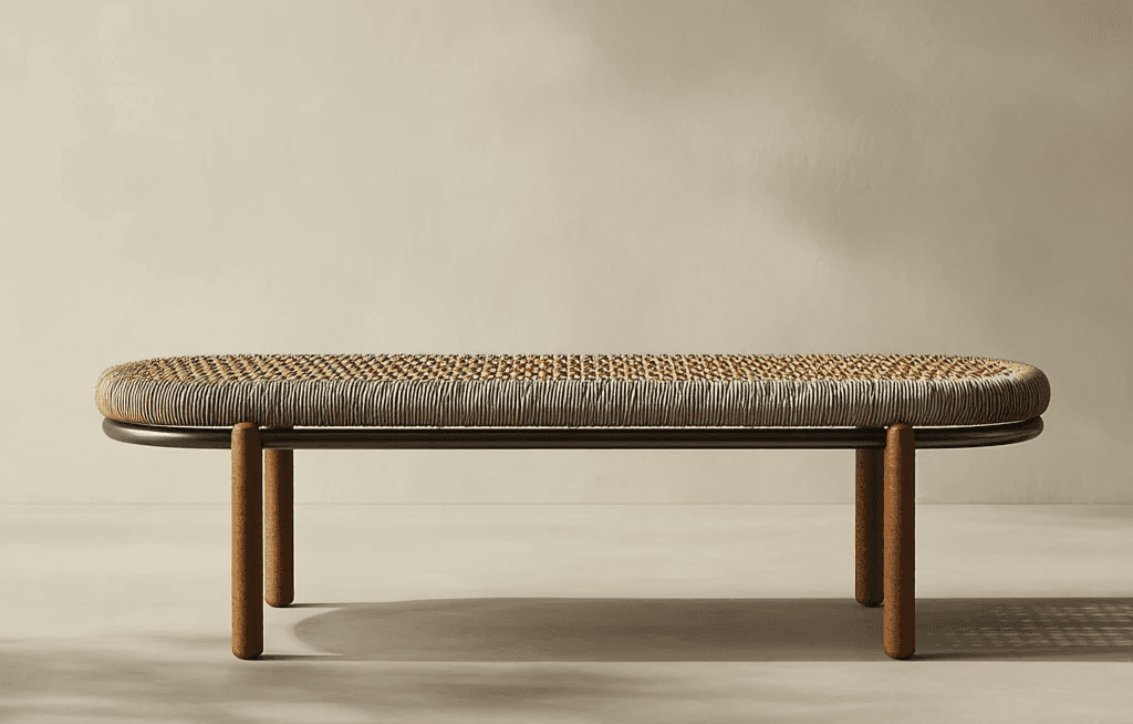 A surface along the way.  Where material runs lengthwise,  and the bench becomes a momentary stop.