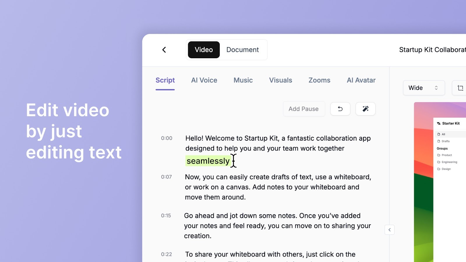 Edit your screen recording using Trupeer’s text-based editor