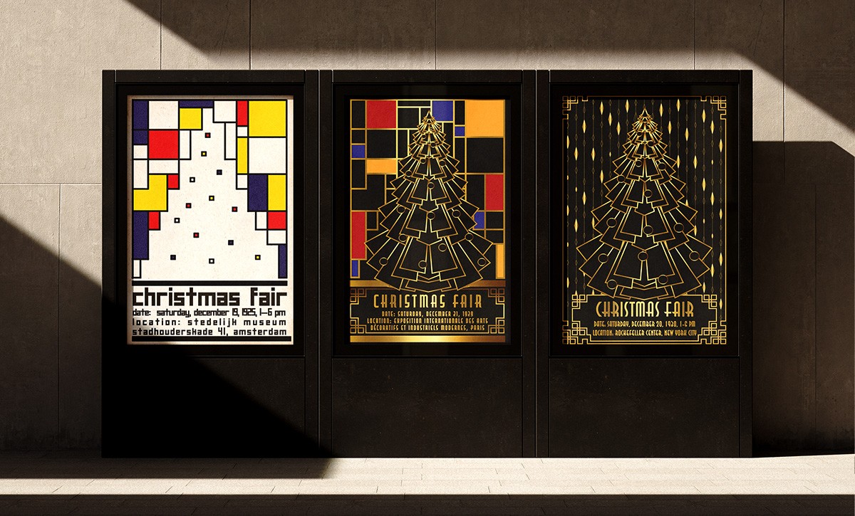 Image of three posters on monolith displays