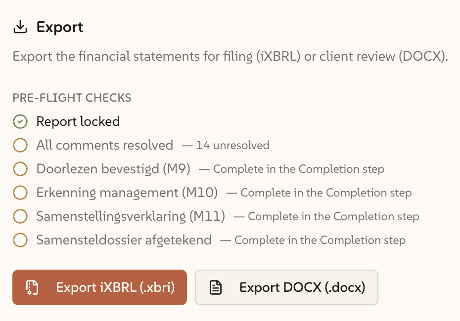 Schermafbeelding van exportvalidatie