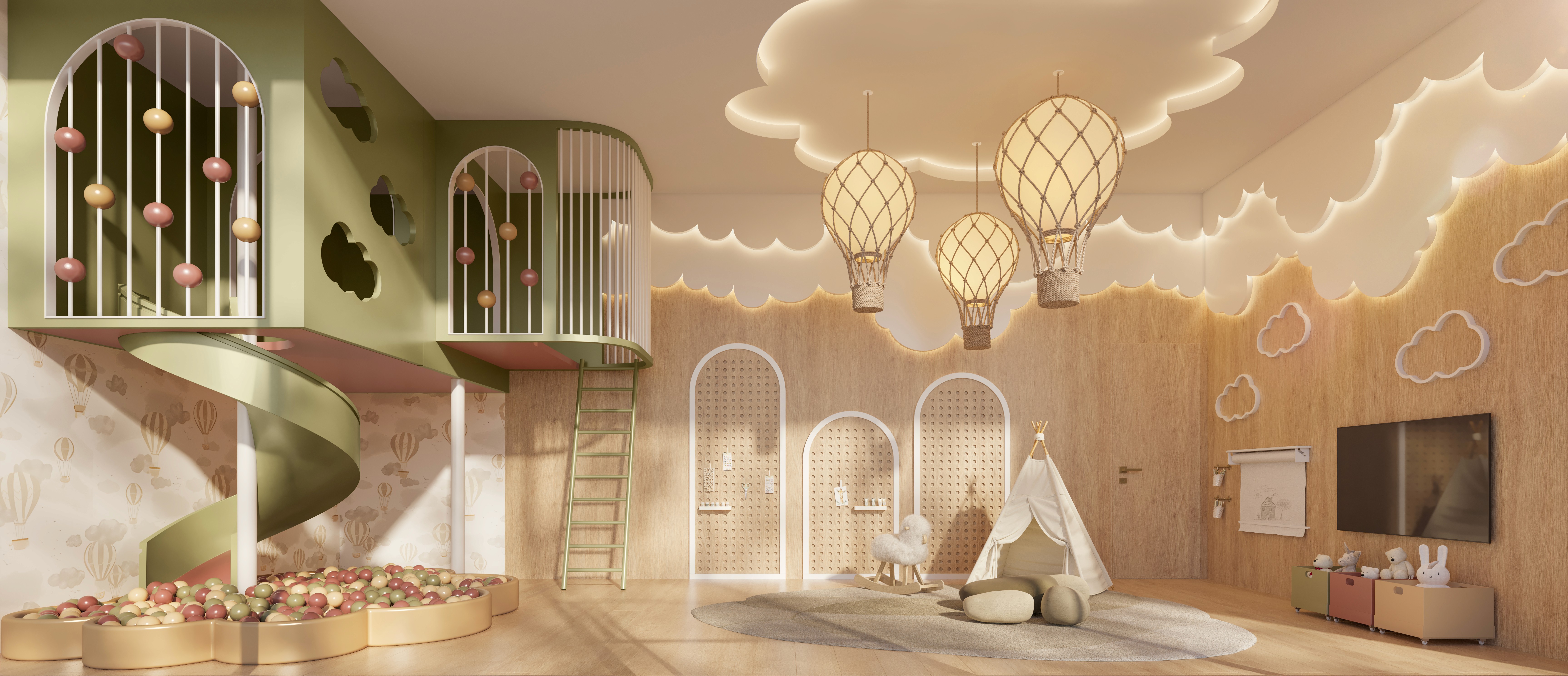 Curved modern skyscraper against a clear blue sky.