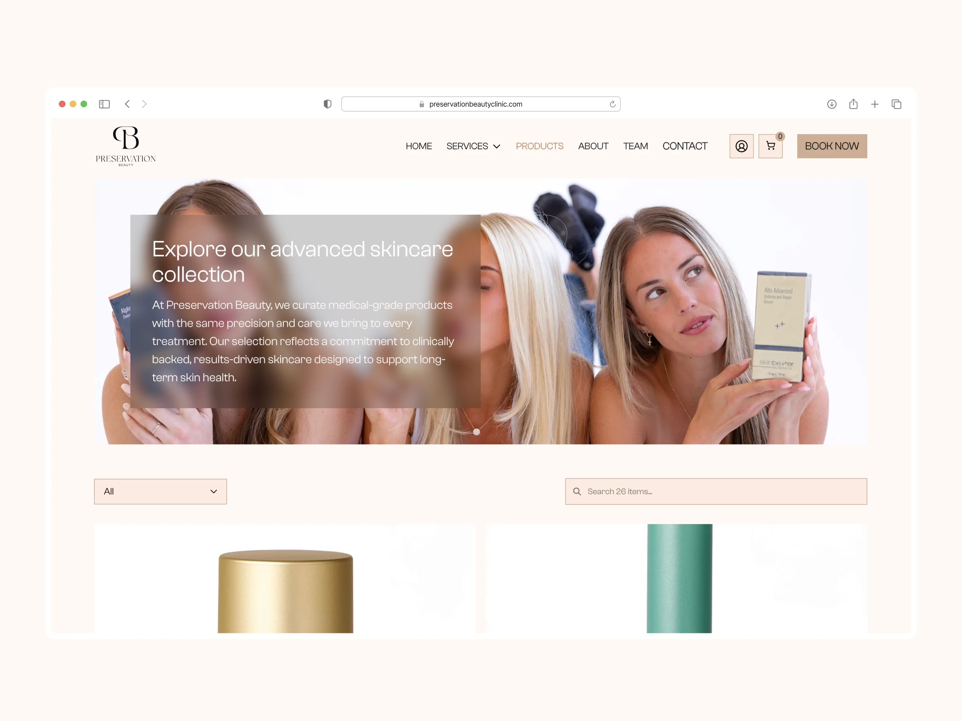 Product catalog — editorial grid layout with category filters

