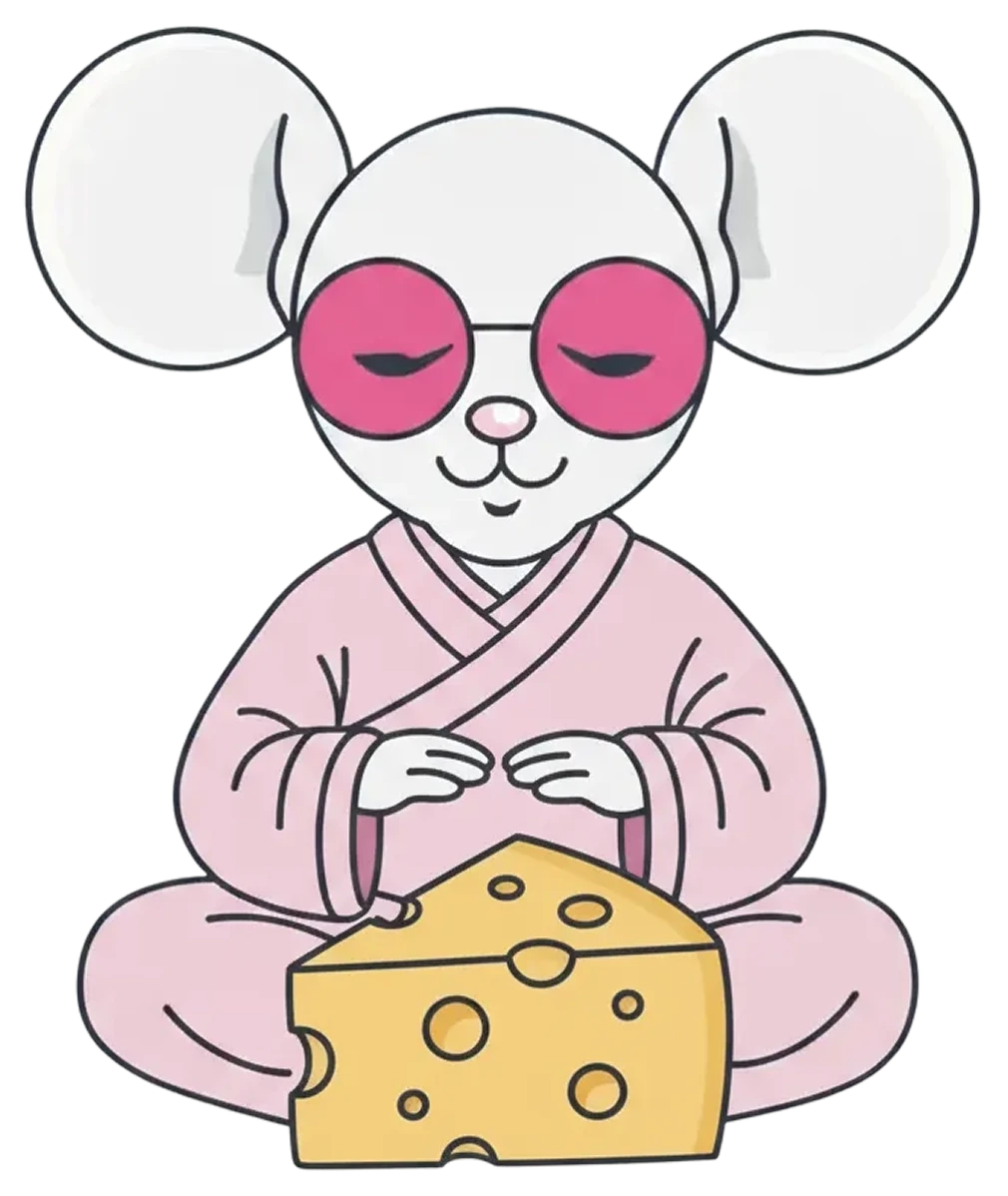 A Tolgee mascot, a little mouse, protects a cheese